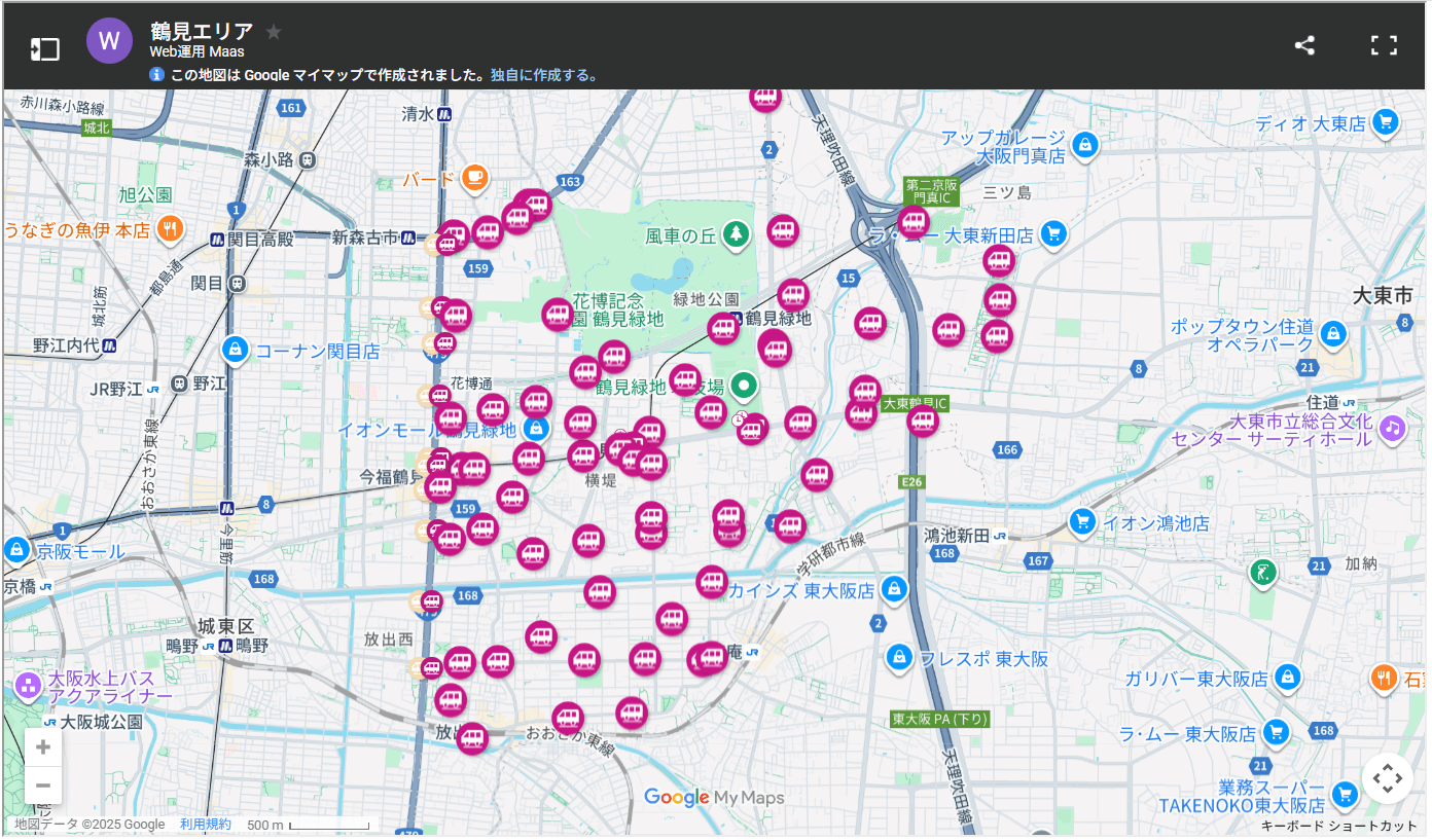 大阪メトロ オンデマンドバス 鶴見エリアマップ